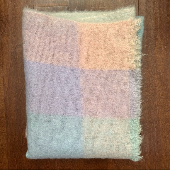 Donegal Design Mohair & Wool Blanket in a Dreamy Pastel Plaid, Made in Ireland - Picture 8 of 12